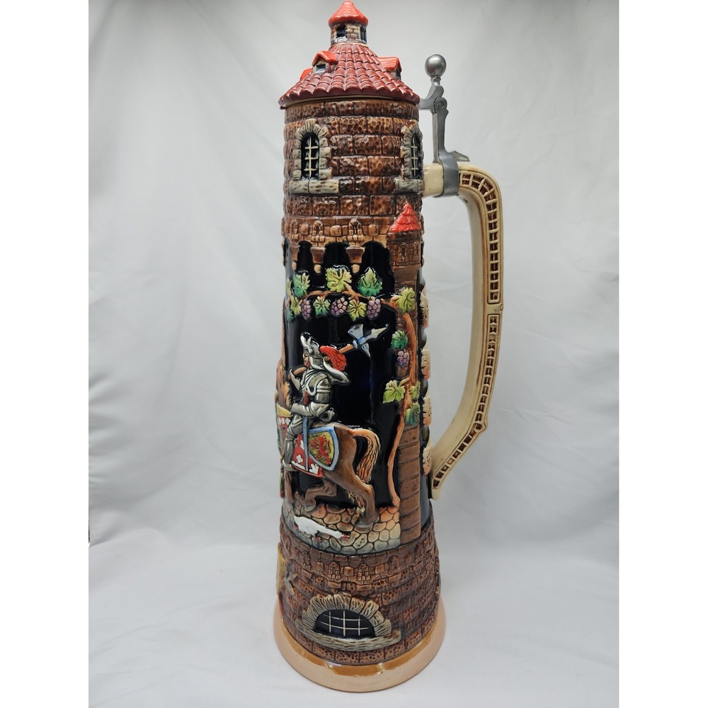 Massive West German Werner Corzelius 5L Medieval Castle Beer Stein Tankard 20"